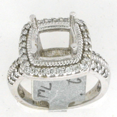 14k White Gold Semi Mount Round Cut Diamonds Halo Ring 0.82 Ctw 