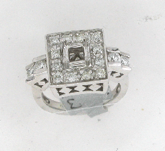14k White Gold Semi Mount Round Cut Diamonds Engagement Ring 1.09 Ctw