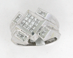 14k White Gold Men's Princess Cut Invisible Diamond Set Wedding Band 1.30 Ctw 