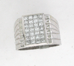 18k White Gold Men's Princess Cut Invisible Diamond Set Wedding Band 1.65 Ctw 