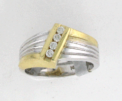 14k Two Tone Men's Round Cut Channel Diamond Set Wedding Band 0.33 Ctw 