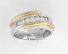 14k Two Tone Men's Round Cut Channel Diamond Set Wedding Band 0.65 Ctw