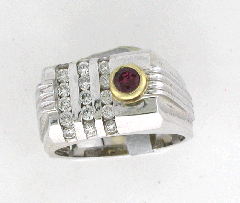 14k Two Tone Round Cut Ruby with Round Cut Diamond Channel Set Wedding Band 1.41 Ctw 