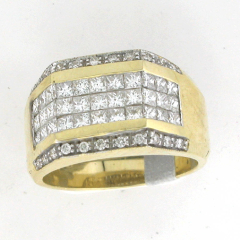 14k Solid Yellow Gold Men's Princess Cut Diamond Invisible Set and Round Cut Diamonds Wedding Band 2.54 Ctw 