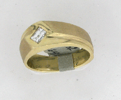 14k Solid Yellow Men's Diamond Emerald Cut Center Stone Wedding Band 0.42 Ctw 