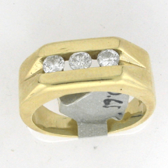 14k Solid Yellow Gold Men's Three Stone Round Cut Diamonds Wedding Band 0.65 Ctw 