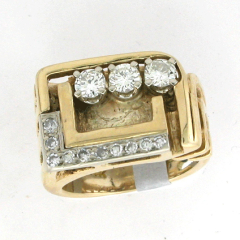 14k Solid Yellow Gold Men's Three Stone Round Cut Diamonds Wedding Band 0.90 Ctw