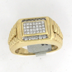 14k Solid Yellow Gold Men's Princess Cut Diamond Invisible Set and Round Cut Diamonds Wedding Band 0.96 Ctw 