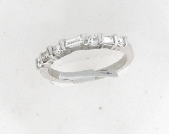 14k White Gold Round Cut and Baguette Diamond Engagement Band 0.58 Ctw 