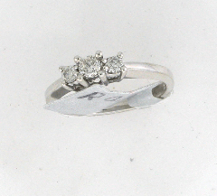 14k White Gold Round Cut Center Stone with Two Round Side Diamonds Engagement Rinf 0.25 Ctw 