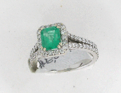 14k White Gold Cushion Cut Emerald Colostone Diamond Split Shank Ring 2.24 Ctw 