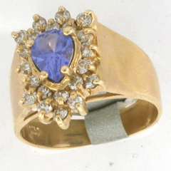 14k Solid Gold Pear Shape Tanzanite Center Stone Diamond Halo Ring 1.30 Ctw 
