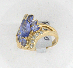 14k Solid Yellow Gold Marquise Shape Tanzanite and Round Shape Tanzanites with Round Cut Diamonds Split Shank Ring 3.30 Ctw