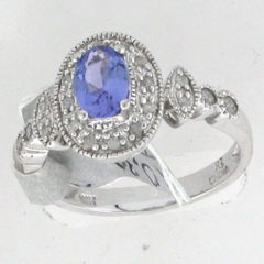 14k White Gold Oval Shape Tanzanite Round Cut Diamonds Halo Ring 1.05 Ctw 