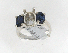 14k White Gold Semi Mount Two Oval Shape Side Blue Sapphires Solitaire Ring 1.33 Ctw 