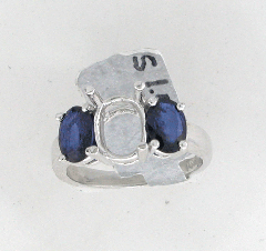 14k White Gold Semi Mount Two Oval Shape Side Blue Sapphires Solitaire Ring 1.54 Ctw