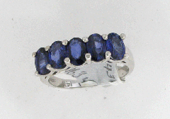 14k White Gold Oval Shape Blue Sapphire Solitaire Annivarsary Band 2.43 Ctw 