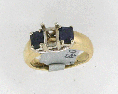 14k Solid Yellow Gold Semi Mount Two Emerald Shape Side Blue Sapphires Solitaire Ring 0.93