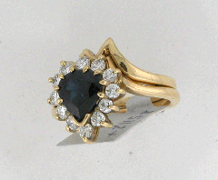 14k Solid Yellow Gold Pear Shape Blue Sapphire Center Stone Round Cut Diamonds Annivarsary Ring Set 2.21 Ctw 