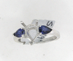 14k White Gold Semi Mount Two Side Pear Shape Blue Sapphires Solitaire Ring 0.89 Ctw 
