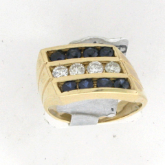 18k Solid Yellow Gold Round Cut Diamonds and Round Shape Blue Sapphire Channel Set Annivarsary Band 1.16 Ctw 