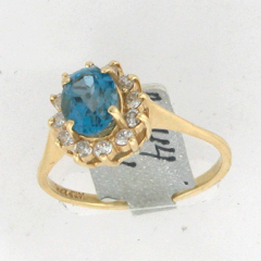 14k Solid Yellow Gold Oval Shape Blue Zircon Diamond Halo Ring 1.98 Ctw 