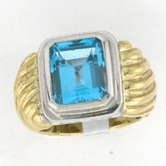 14k Solid Yellow Gold Men's Blue Topaz Center Stone Solitaire Ring 6.25 Ctw 