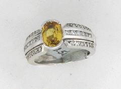 14k White Gold Oval Shape Yellow Sapphire Round Cut Diamonds Channel Set Annivsarsary Band 2.27 Ctw 