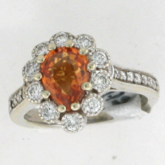 14 White Gold Mandarian Garnet Round Cut Diamonds Halo Ring 1.81 Ctw