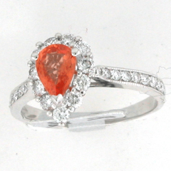 14 White Gold Pear Shape Orange Sapphire Center Stone Round Cut Diamonds Halo Ring 1.47 Ctw 
