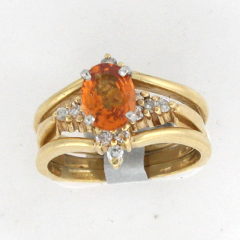 14k Solid Yellow Gold Oval Shape Mandarian Garnet Round Cut Diamonds Ring 1.38 Ctw 