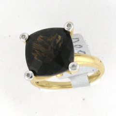 14k Solid Yellow Gold Cushion Shape Smokey Topaz Round Cut Diamonds Solitaire Ring 9.24 Ctw 