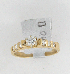 14k Solid Yellow Gold Round Cut Diamond Center Stone with Round Cut Diamonds Engagement Ring 0.40 Ctw 