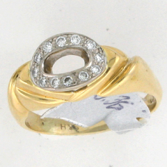 14k Solid Yellow Gold Semi Mount Bezel Set Diamond Halo Ring 0.36 Ctw 