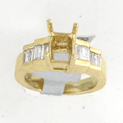 14k Solid Yellow Gold Semi Mount Diamond Baguette Side Stones Engagement Ring 0.71 Ctw 