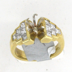 18k Solid Yellow Gold Semi Mount Princess Cut Invisible Diamons Channel set Engagement Ring 0.72 Ctw 