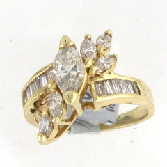 14k Solid Yellow Gold Marquise Diamond Center Stone Marquise Cut Diamonds and Diamond Baguettes Channel Set Engagement Ring 2.43 Ctw 