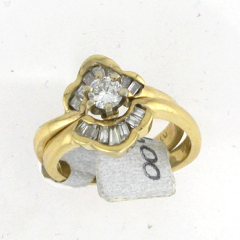 14k Solid Yellow Gold Round Cut Diamond Center Stone Diamond Baguettes Wedding Set 0.64 Ctw 