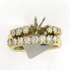 14k Solid Yellow Gold Semi Mount Round Cut Diamonds Wedding Set 1.07 Ctw 