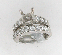 14k White Gold Semi Mount Round Cut Diamonds Wedding Set 1.57 Ctw