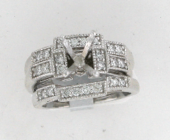 14k White Gold Semi Mount Round Cut Diamonds Wedding Set 0.72 Ctw