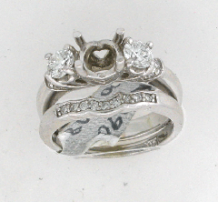 14k White Gold Semi Mount Two Side Round Cut Diamaond and Round Cut Diamond Wedding Set 0.90 Ctw 