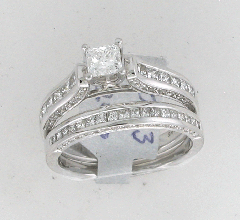 14k White Gold Princess Cut Diamond Center Stone Round Cut Diamonds Channel Set Wedding Set 1.32 