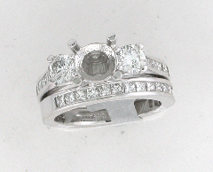 14k White Gold Semi Mount Two Side Round Cut Diamond and Princess Cut Diamonds Channel Set Wedding Set 2.02 Ctw 