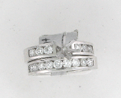 14k White Gold Semi Mount Round Cut Diamonds Channel Set Wedding Set 1.31 Ctw 