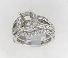 14k White Gold Semi Mount Round Cut Diamonds Split Shank Wedding Set 1.46 Ctw 