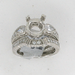 14k White Gold Semi Mount Two Side Pear Cut Diamonds and Round Cut Diamonds Wedding Cut 0.73 Ctw 