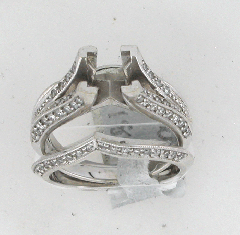 18k White Gold Semi Mount Round Cut Diamonds Double Bands Wedding Set 0.72 