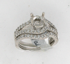 14k White Gold Semi Mount Round Cut Diamonds Wedding Set 0.84 Ctw 