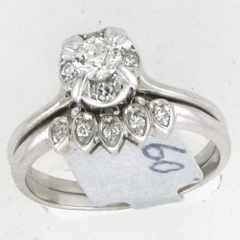 14k White Gold Round Cut Diamond Center Diamond Halo and Round Cut Diamonds Wedding Set 0.60 Ctw 